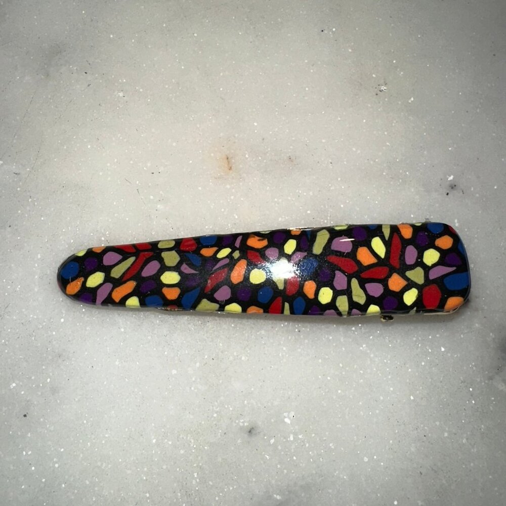 Handmade Rainbow Tones with Black Abstract Pattern Hairclip